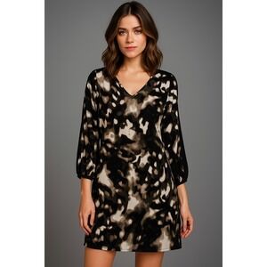 Simply Vera Wang Dress Abstract Print V-Neck Long Sleeve Casual Size S